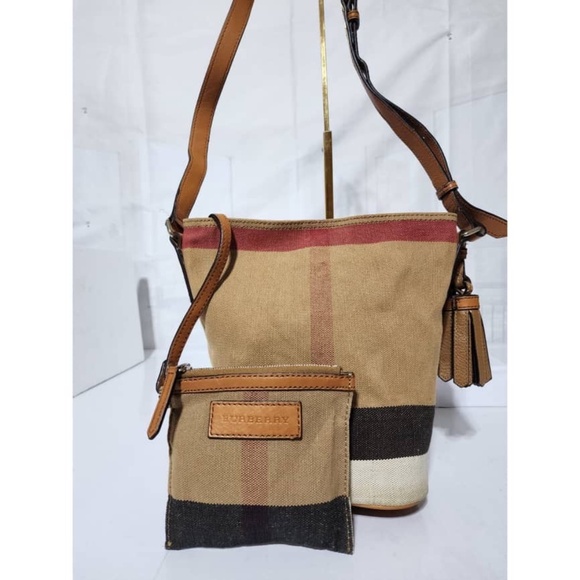 BURBERRY Canvas Mega Check Mini Ashby Hobo Saddle Bag Brown/Beige - Picture 8 of 14